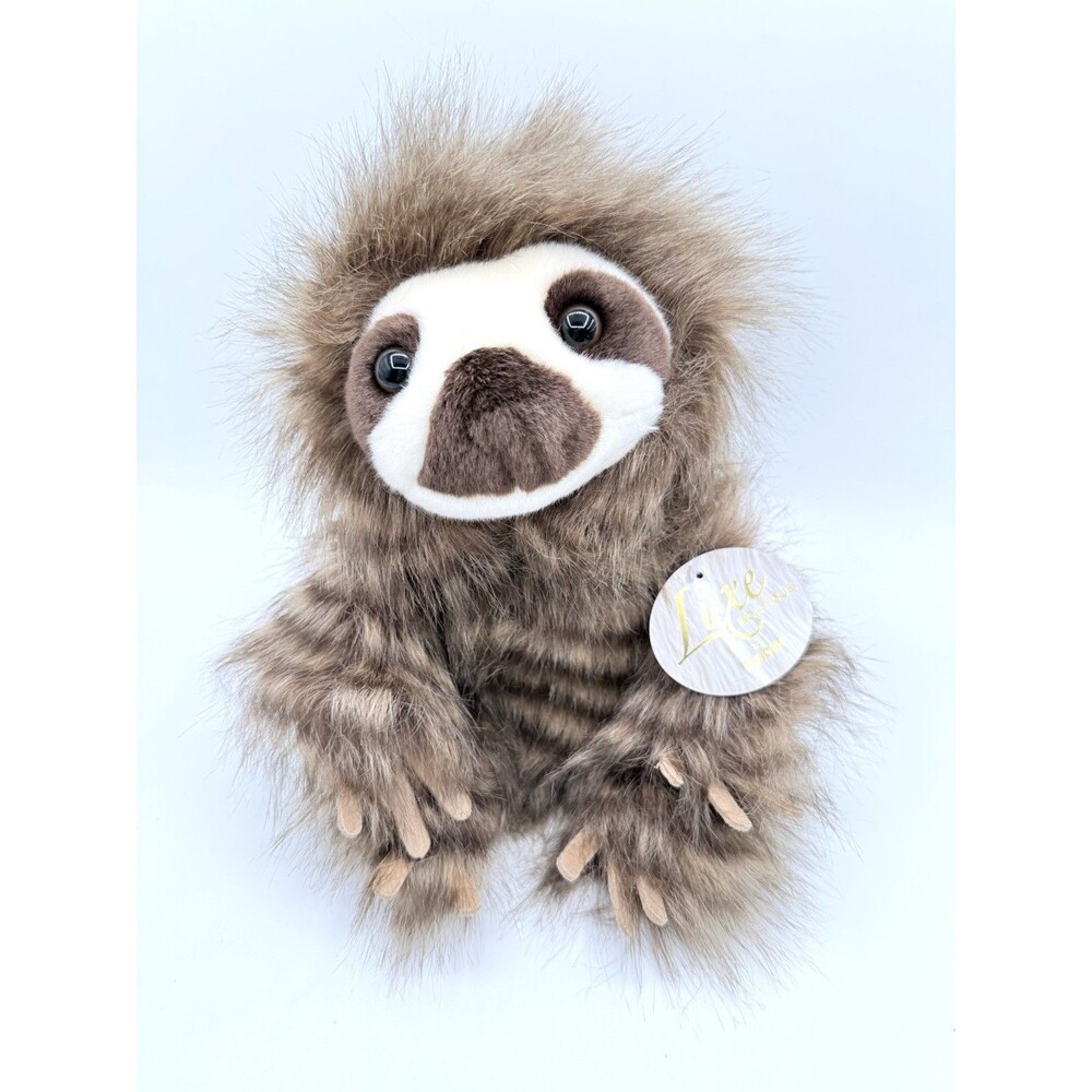 Aurora Luxe Realistic Plush Sloth Stuffed Animal Toy Long Fur Hair 10" NEW